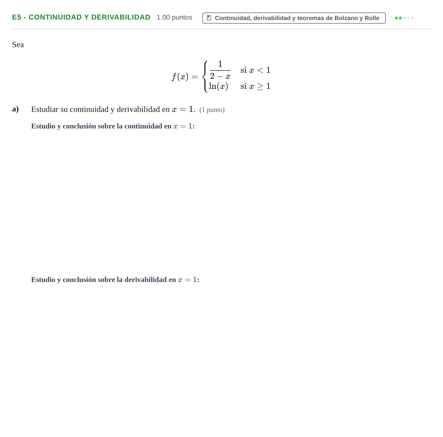 Enunciado: Ejercicio E5 - Continuidad y derivabilidad · Matemáticas II PAU Castilla y León Extraordinaria 2023