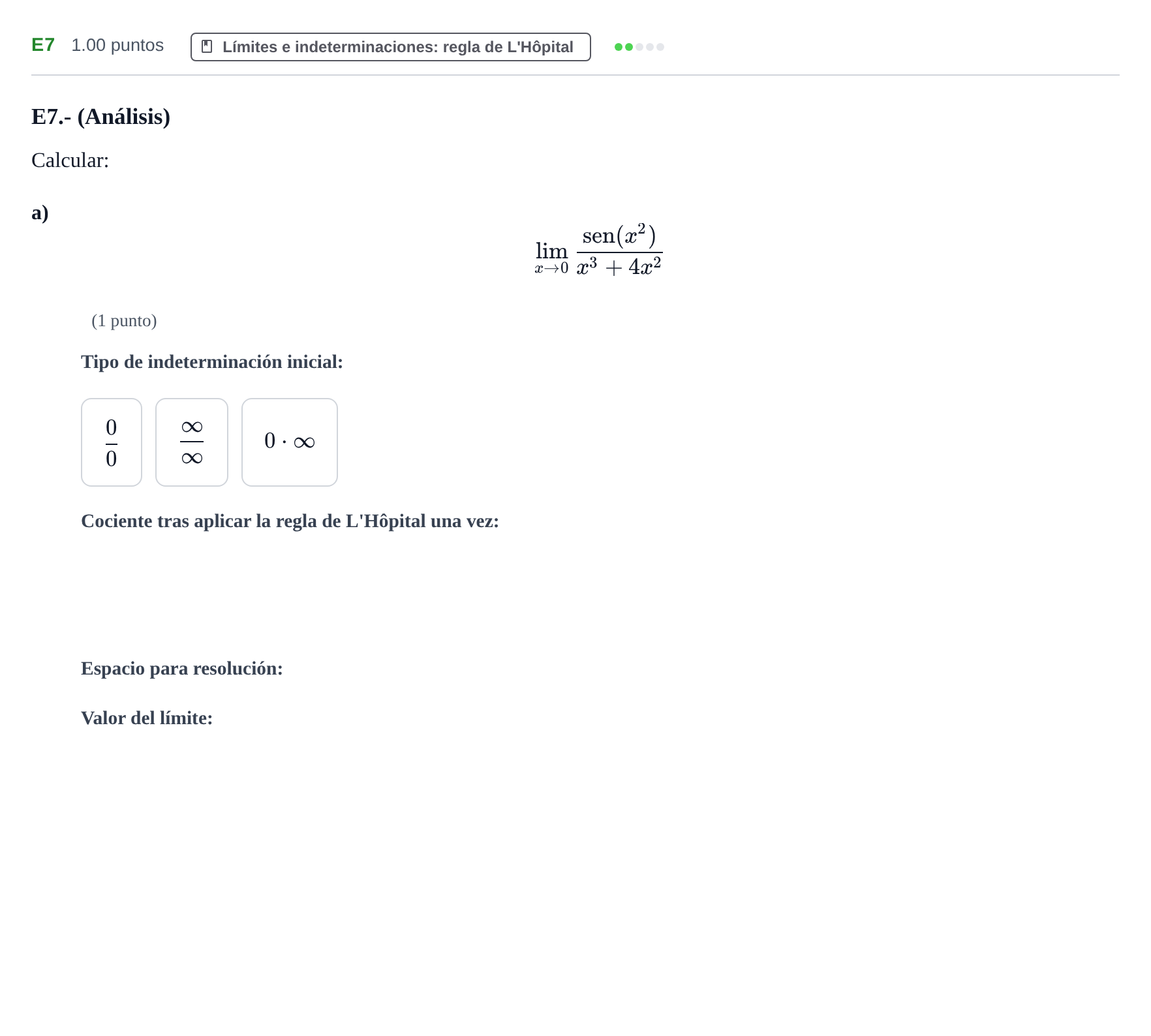 Enunciado: Ejercicio E7 - Límites · Matemáticas II PAU Castilla y León Extraordinaria 2023