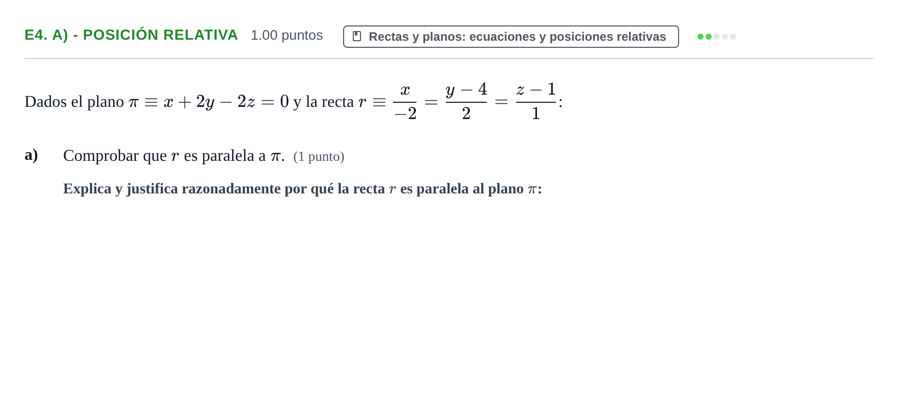 Enunciado: Ejercicio E4. a) - Posición relativa · Matemáticas II PAU Castilla y León Ordinaria 2023