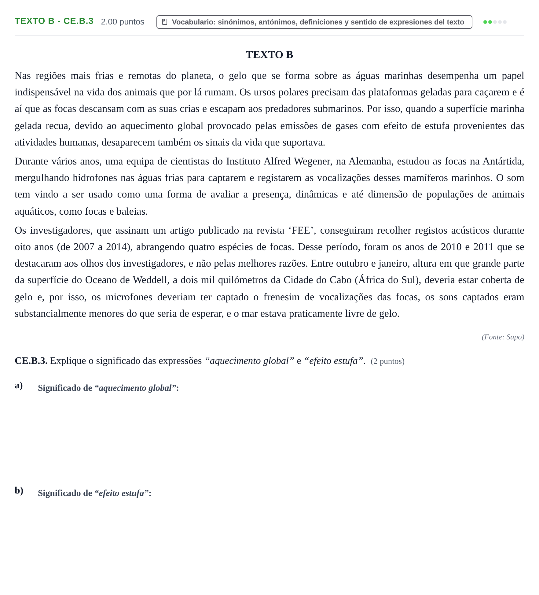 Enunciado: Ejercicio Texto B - CE.B.3 · Portugués PAU Castilla y León Ordinaria 2023