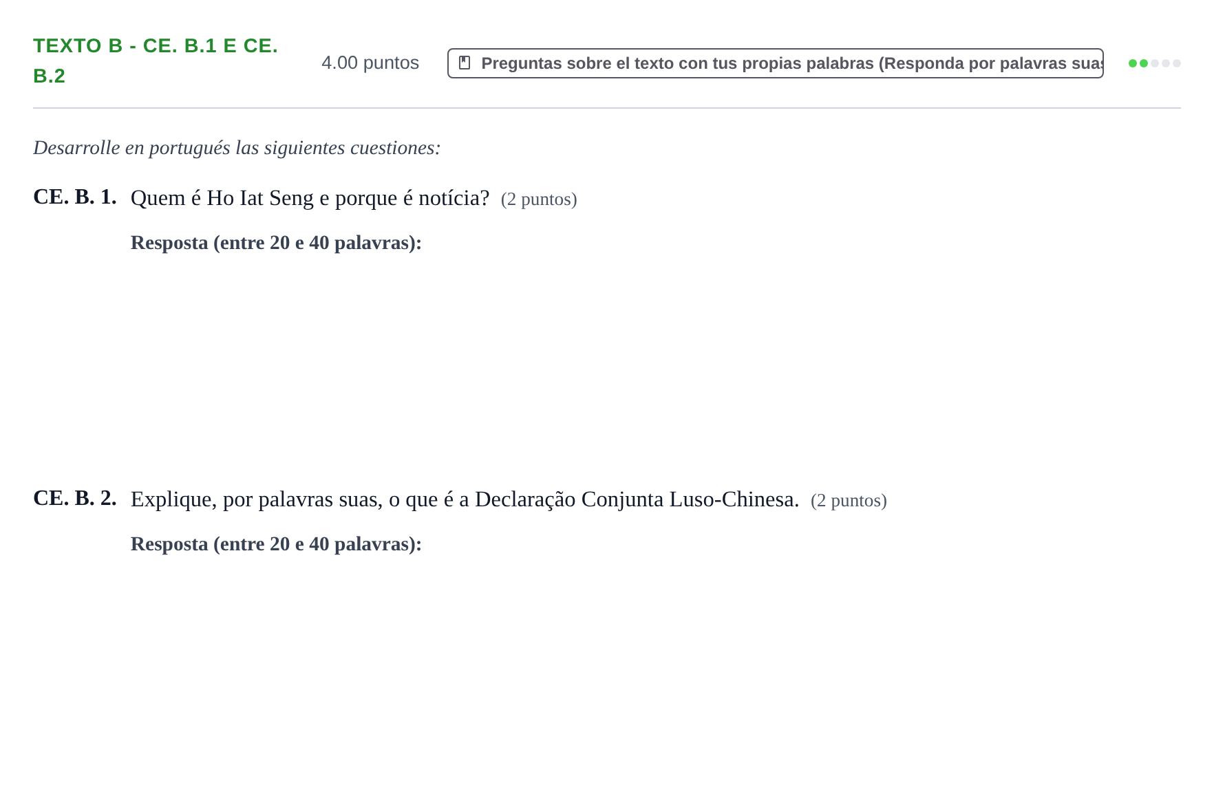 Enunciado: Ejercicio Texto B - CE. B.1 e CE. B.2 · Portugués PAU Castilla y León Ordinaria (Fase Mejora de Nota) 2023