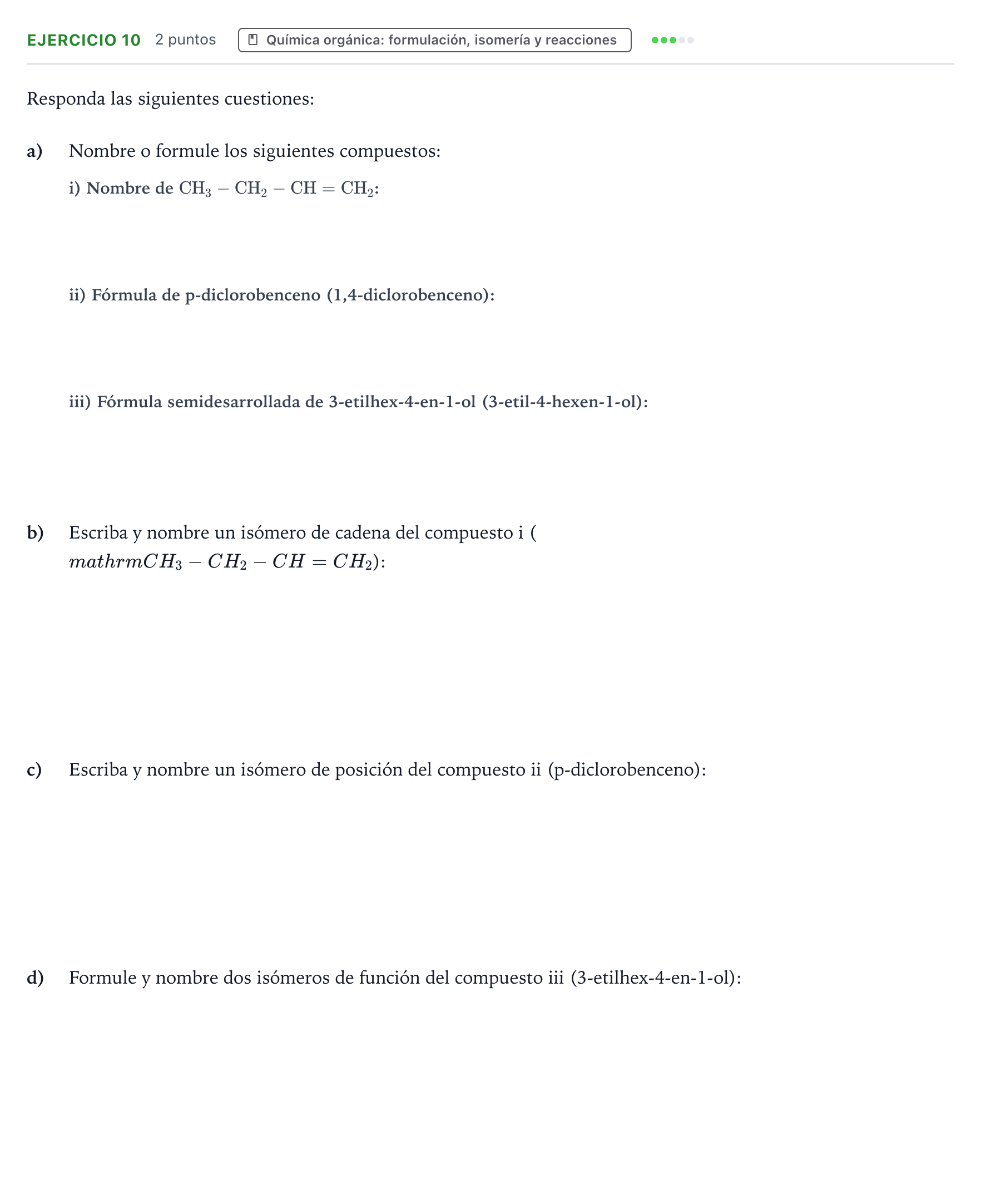 Enunciado: Problema 10 · Química PAU Castilla y León Extraordinaria 2023