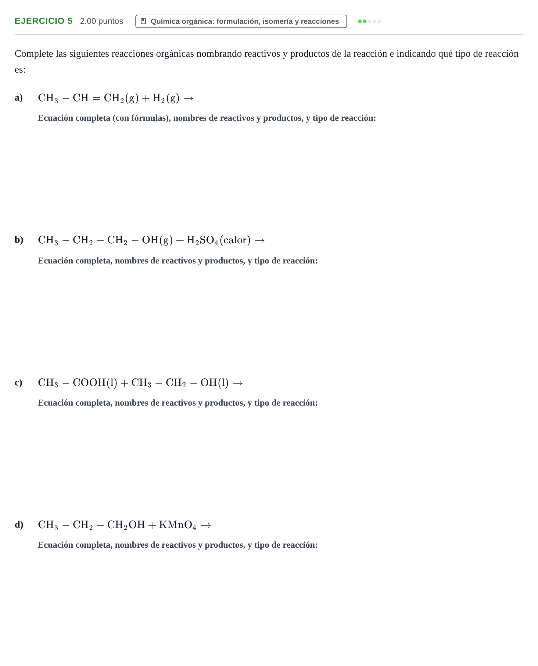 Enunciado: Problema 5 · Química PAU Castilla y León Extraordinaria 2023