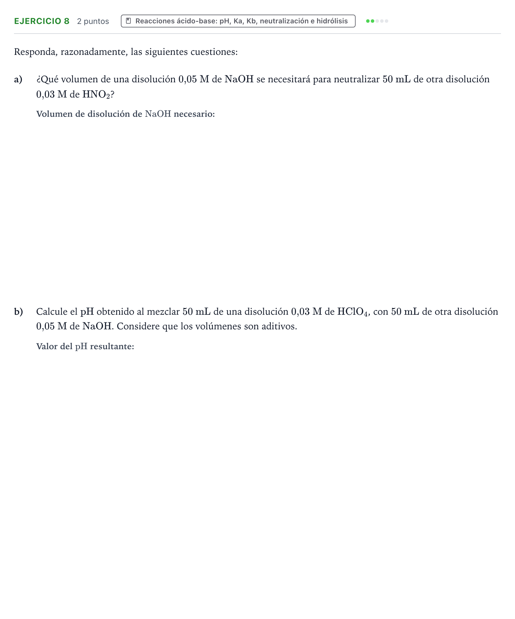Enunciado: Problema 8 · Química PAU Castilla y León Extraordinaria 2023