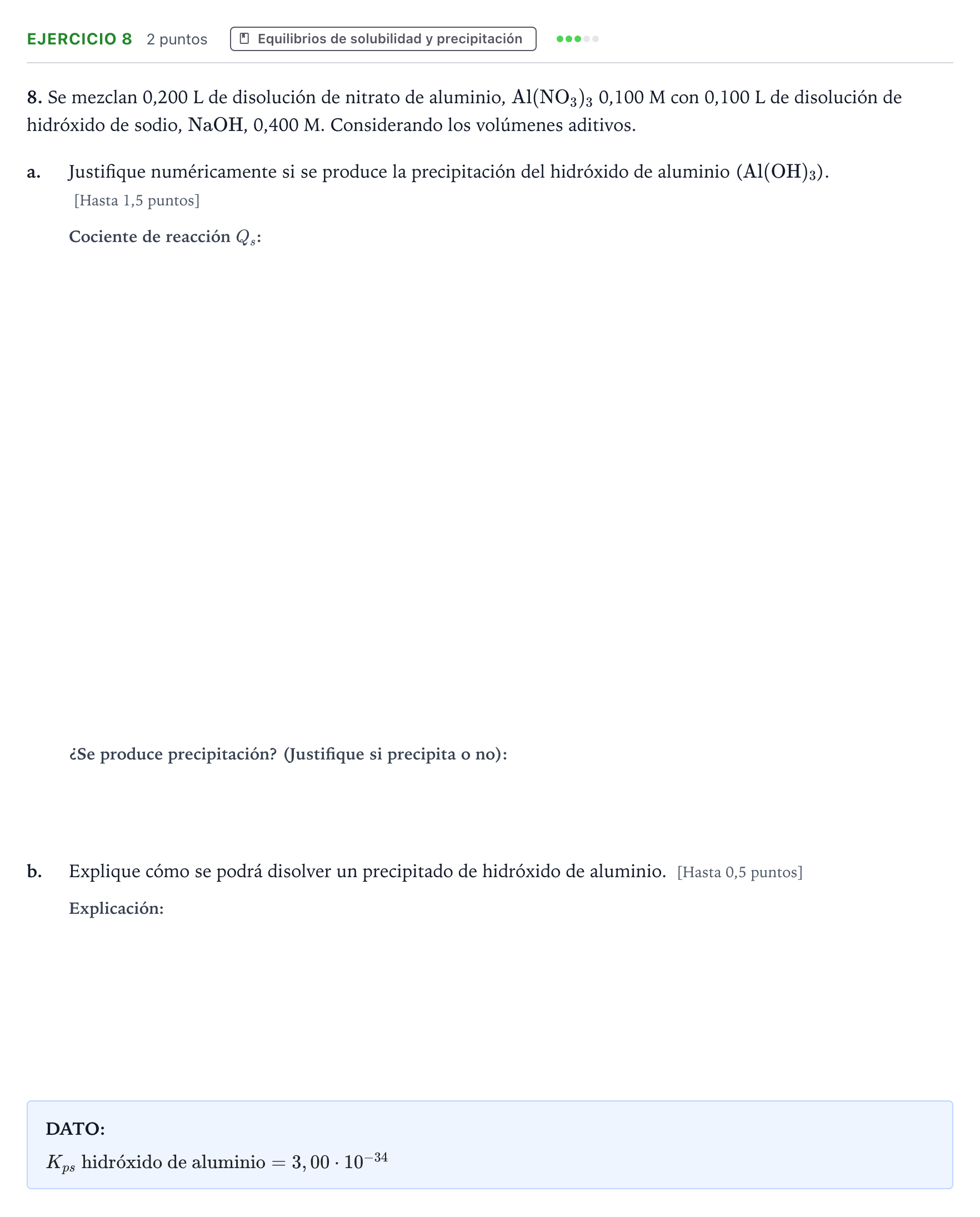 Enunciado: Problema 8 · Química PAU Castilla y León Ordinaria 2023