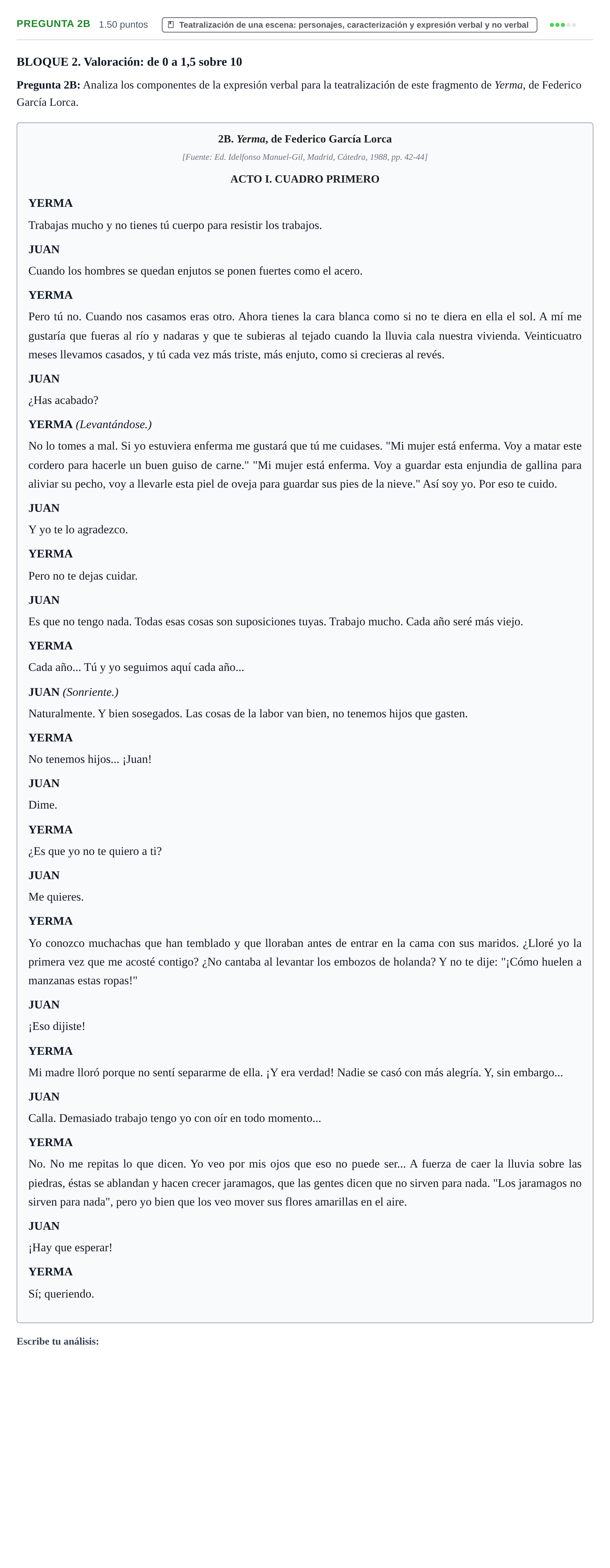 Enunciado: Pregunta 2B · Artes Escénicas PAU Castilla y León Extraordinaria 2022