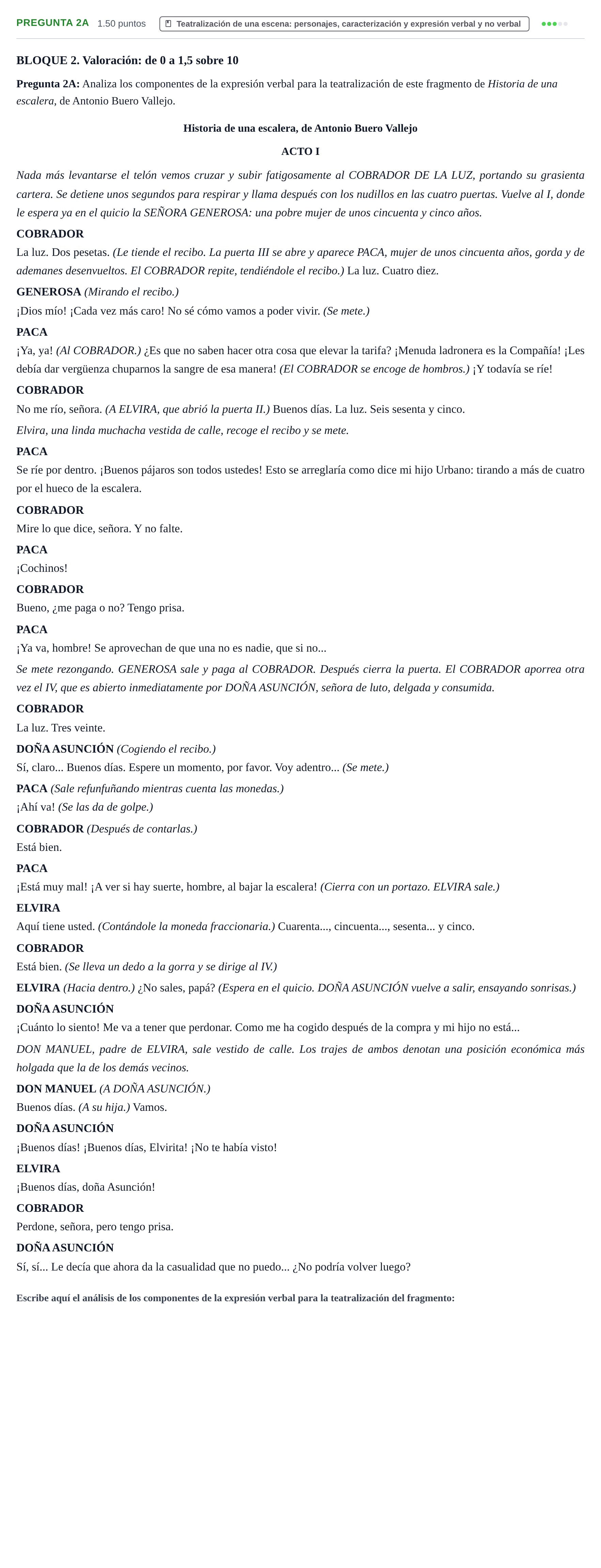 Enunciado: Pregunta 2A · Artes Escénicas PAU Castilla y León Ordinaria 2022