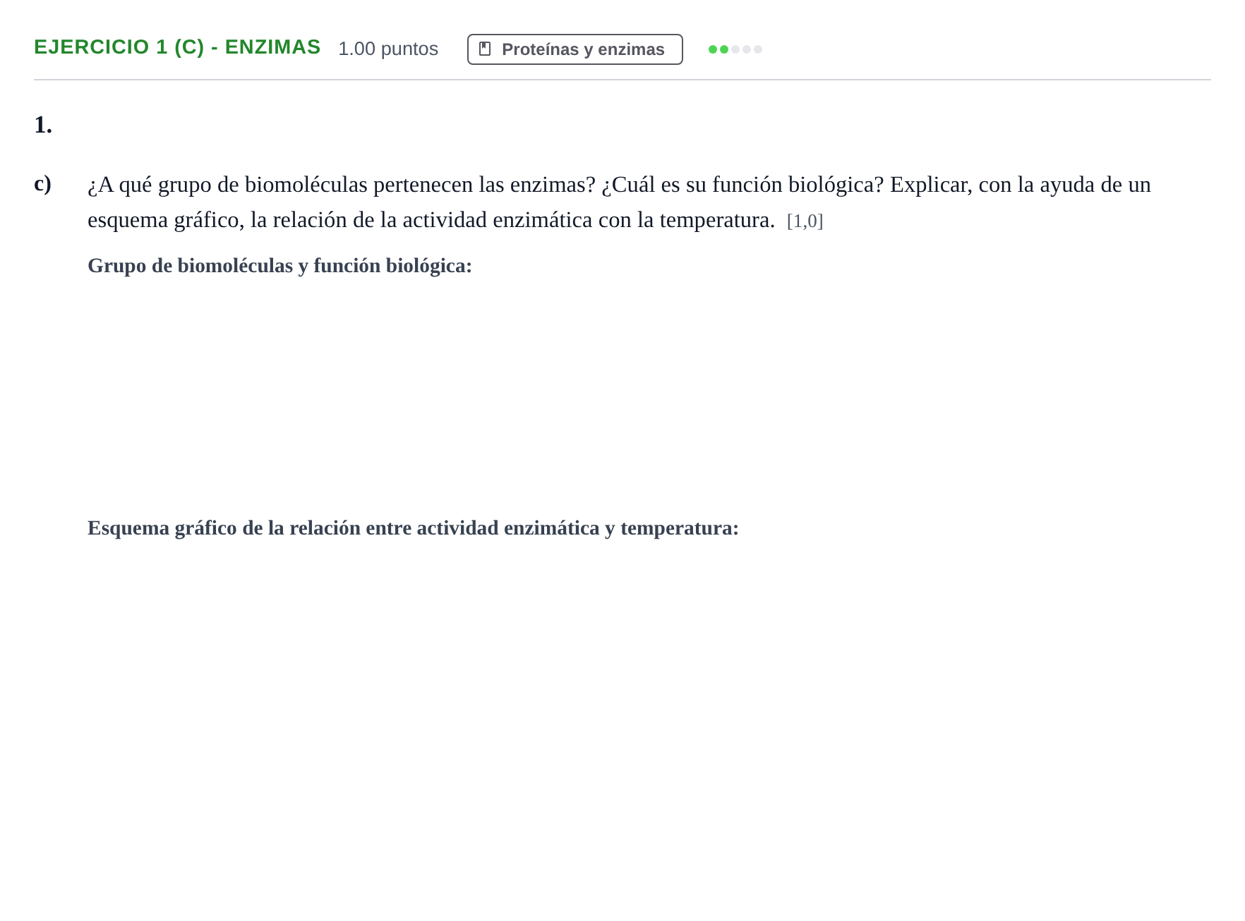 Enunciado: Ejercicio 1 (c) - Enzimas · Biología PAU Castilla y León Ordinaria 2022