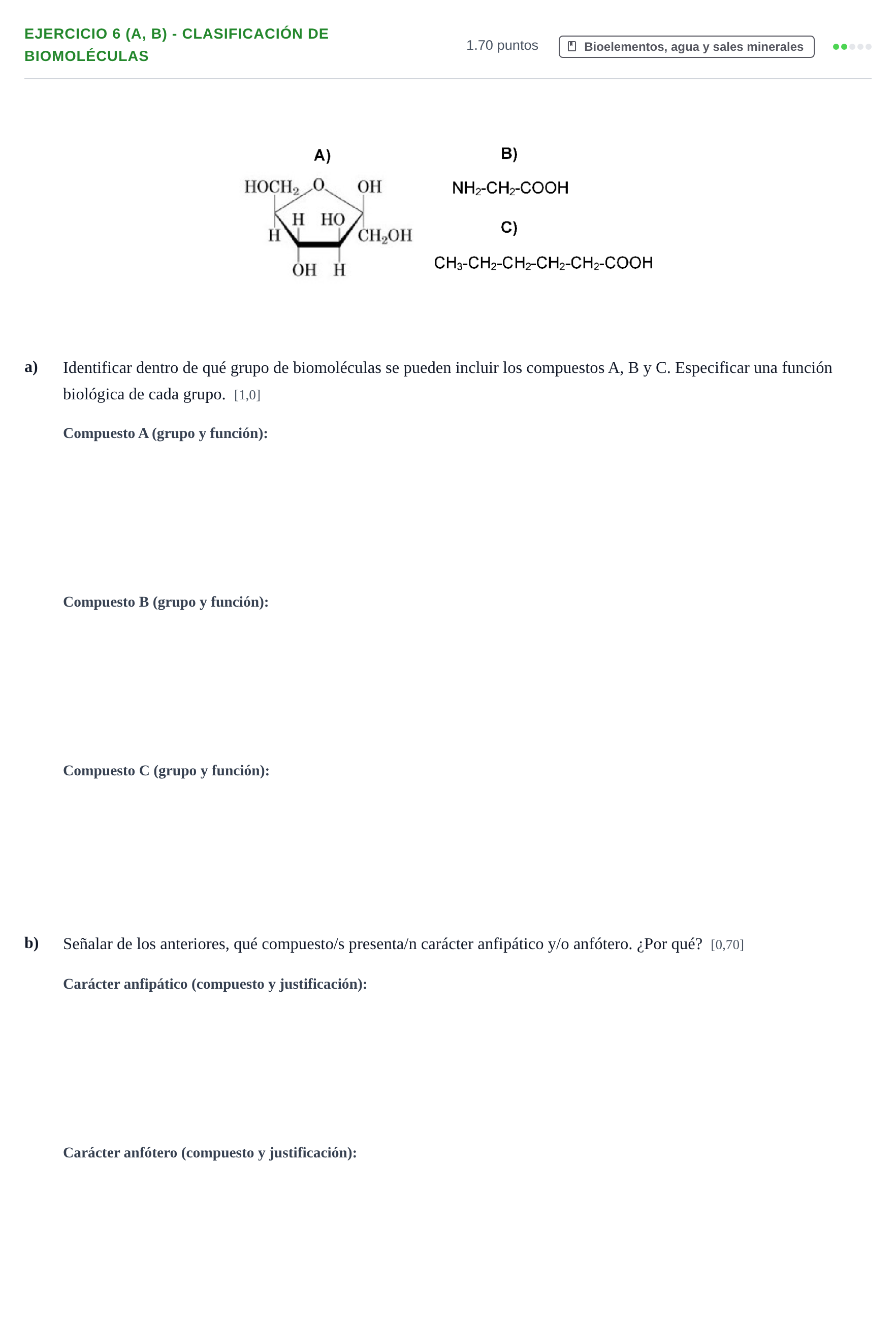 Enunciado: Ejercicio 6 (a, b) - Clasificación de biomoléculas · Biología PAU Castilla y León Ordinaria 2022