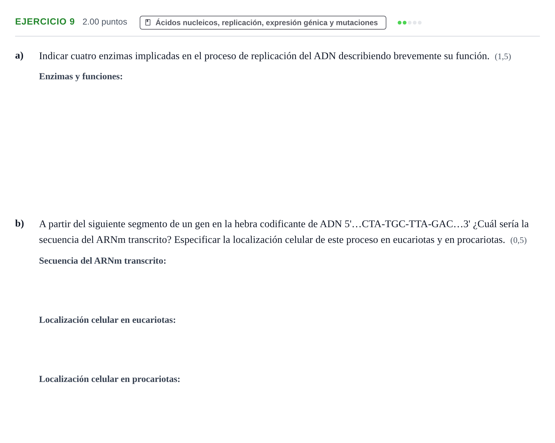 Enunciado: Problema 9 · Biología PAU Castilla y León Ordinaria 2022