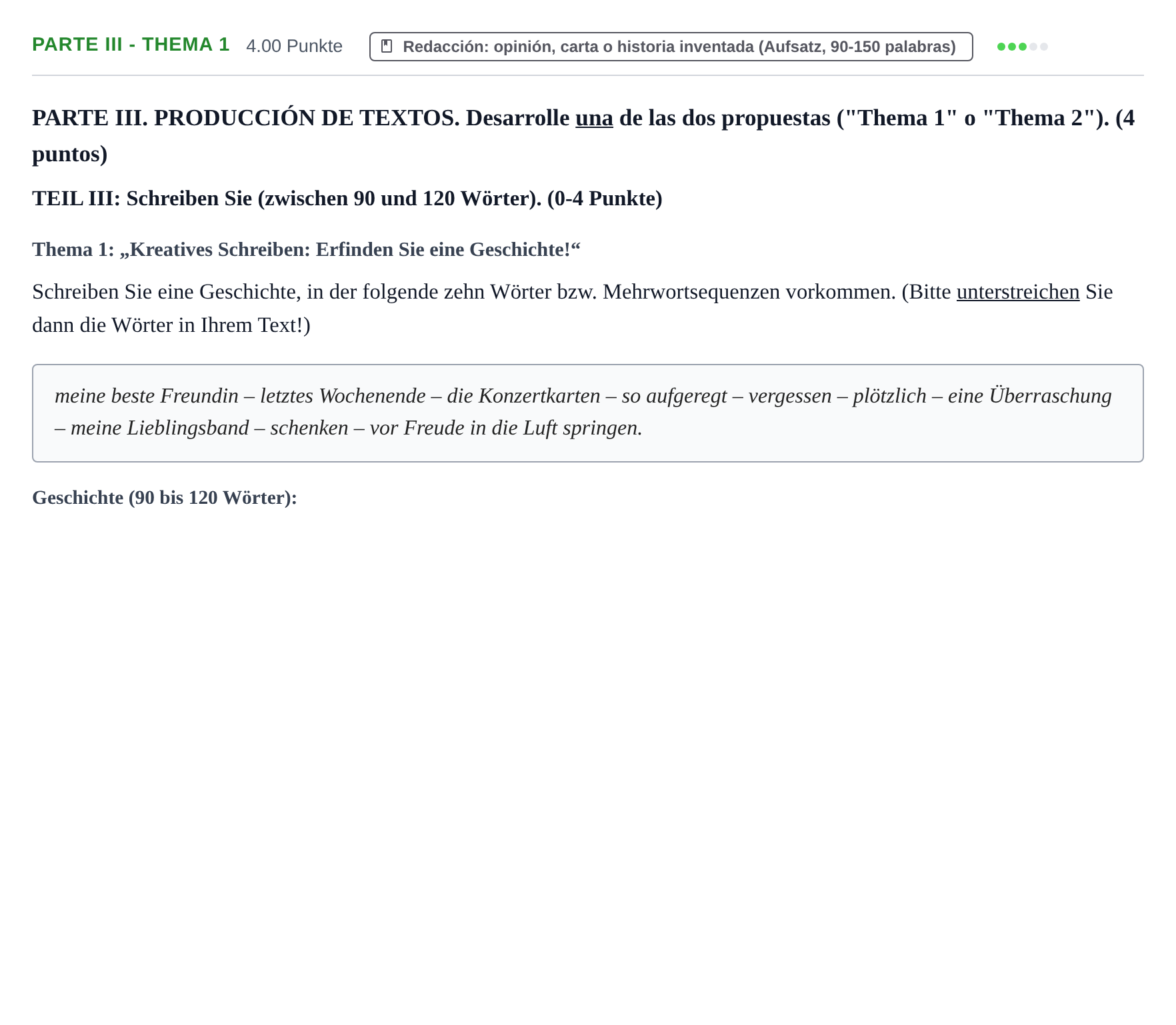 Enunciado: Ejercicio Parte III - Thema 1 · Alemán PAU Castilla y León Extraordinaria (Fase Mejora de Nota) 2022