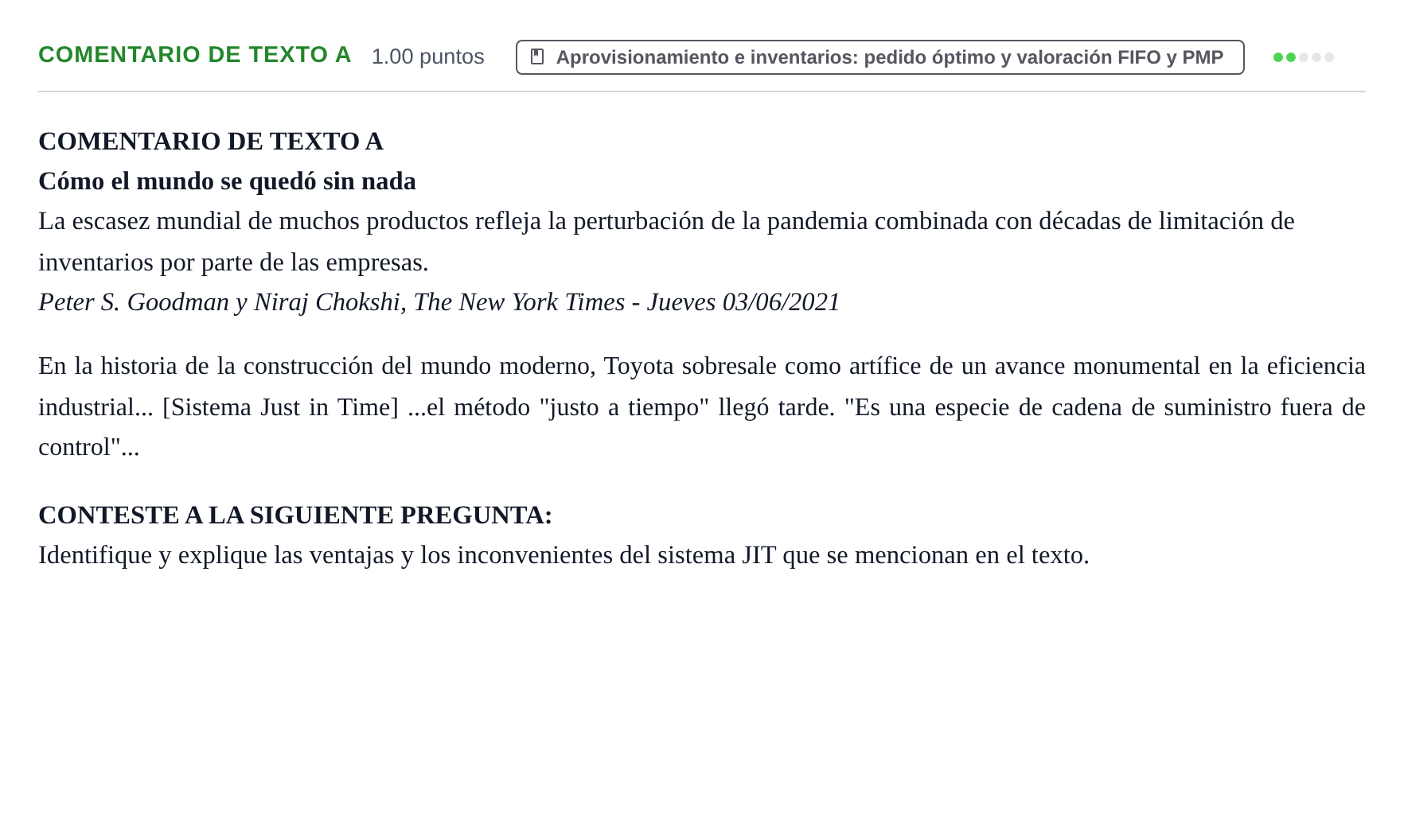 Enunciado: Ejercicio Comentario de Texto A · Empresa y Diseño de Modelos de Negocio PAU Castilla y León Extraordinaria 2022