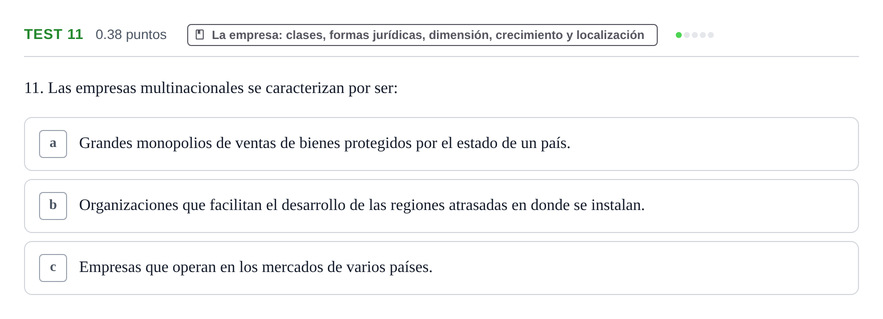 Enunciado: Ejercicio Test 11 · Empresa y Diseño de Modelos de Negocio PAU Castilla y León Extraordinaria 2022