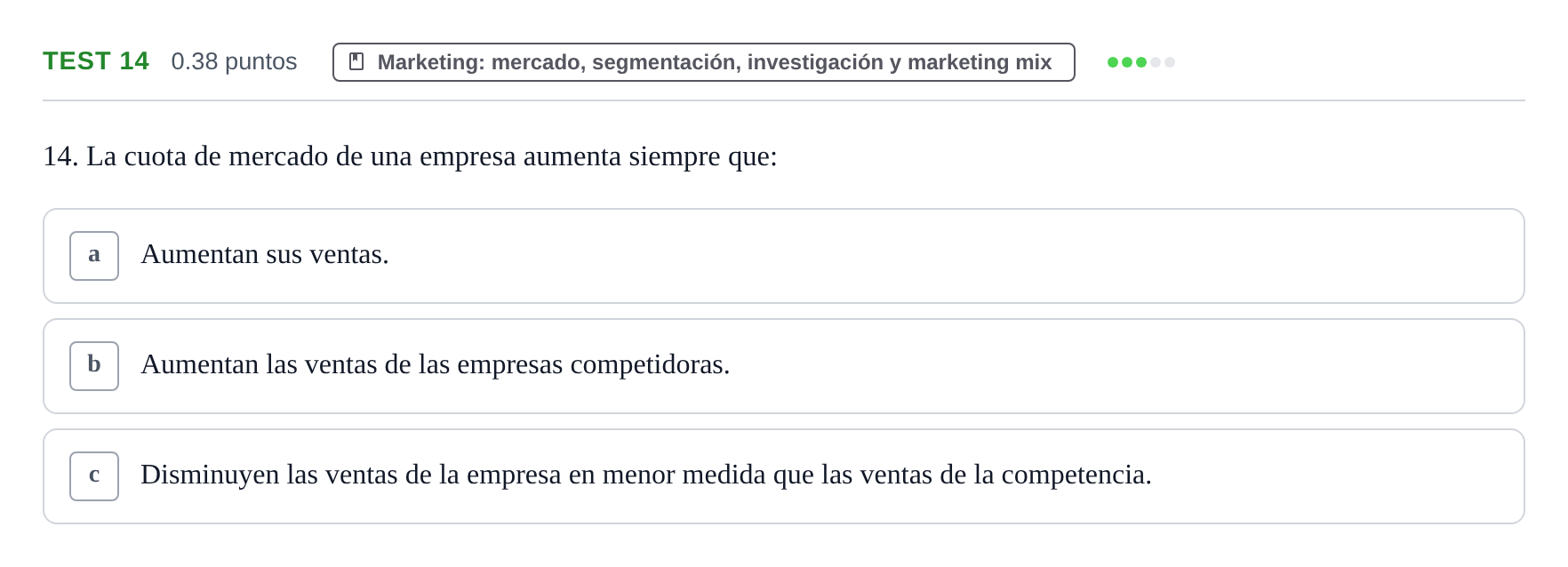 Enunciado: Ejercicio Test 14 · Empresa y Diseño de Modelos de Negocio PAU Castilla y León Extraordinaria 2022