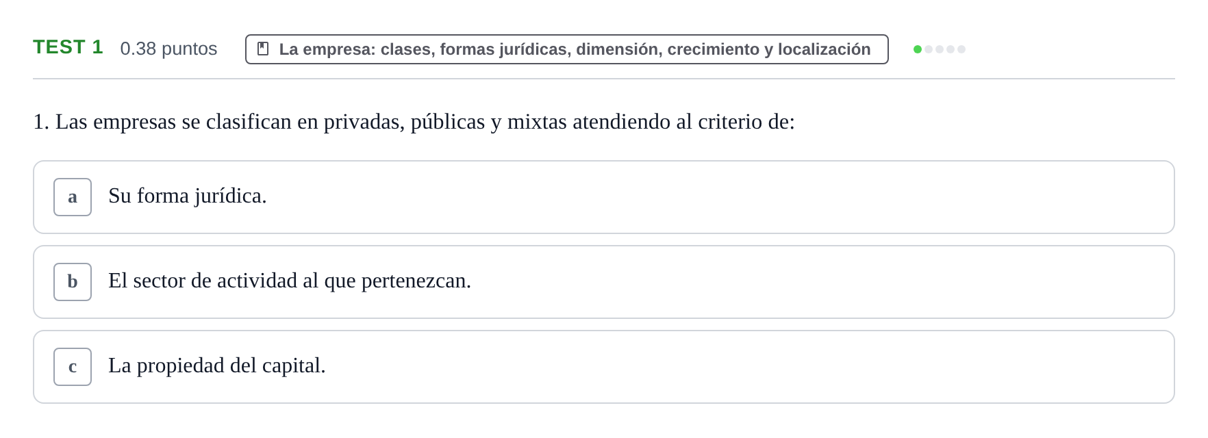 Enunciado: Ejercicio Test 1 · Empresa y Diseño de Modelos de Negocio PAU Castilla y León Extraordinaria 2022