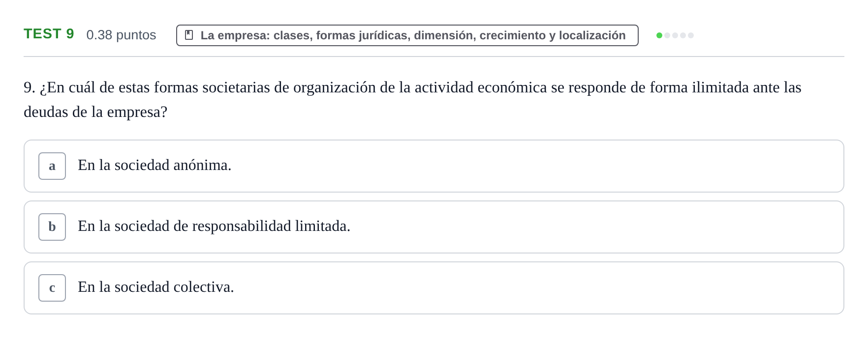 Enunciado: Ejercicio Test 9 · Empresa y Diseño de Modelos de Negocio PAU Castilla y León Extraordinaria 2022