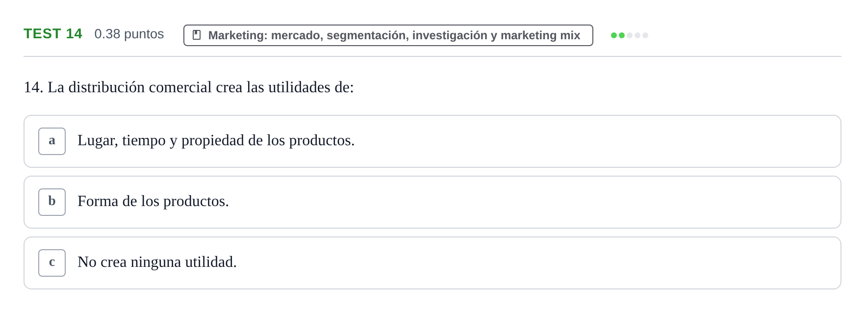 Enunciado: Ejercicio Test 14 · Empresa y Diseño de Modelos de Negocio PAU Castilla y León Ordinaria 2022