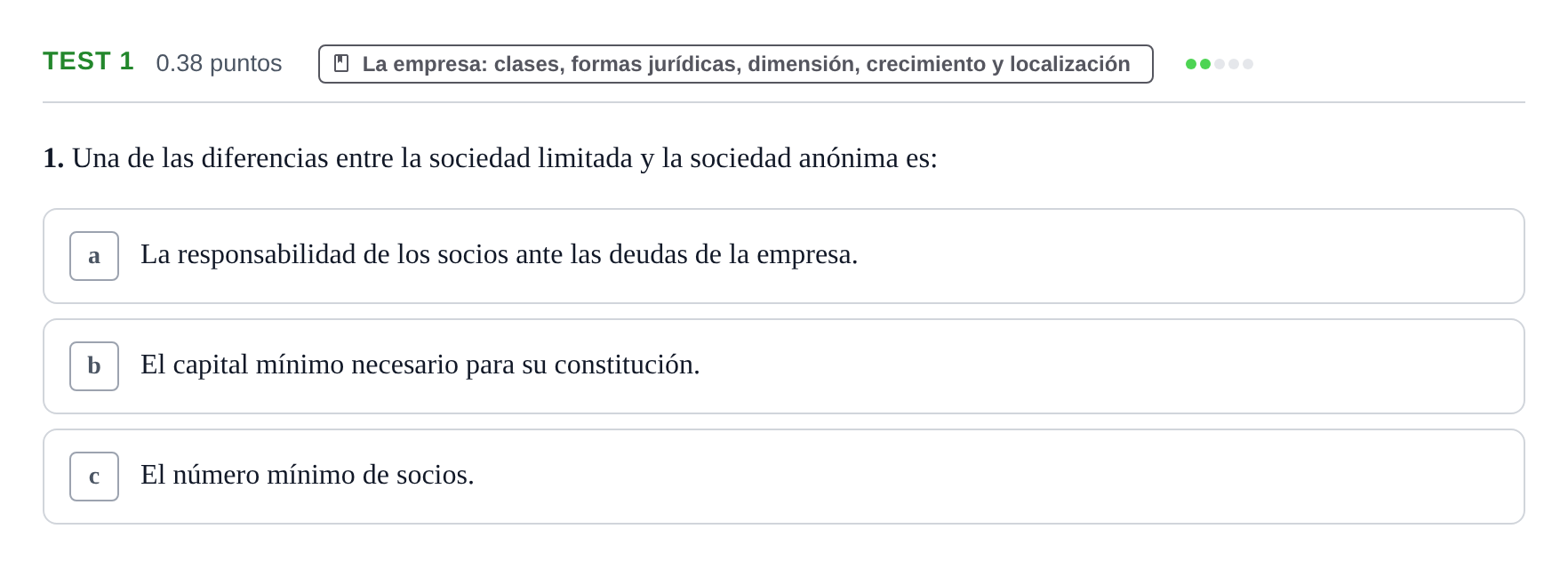 Enunciado: Ejercicio Test 1 · Empresa y Diseño de Modelos de Negocio PAU Castilla y León Ordinaria 2022
