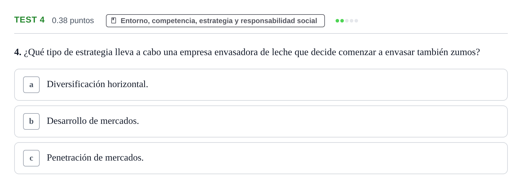 Enunciado: Ejercicio Test 4 · Empresa y Diseño de Modelos de Negocio PAU Castilla y León Ordinaria 2022