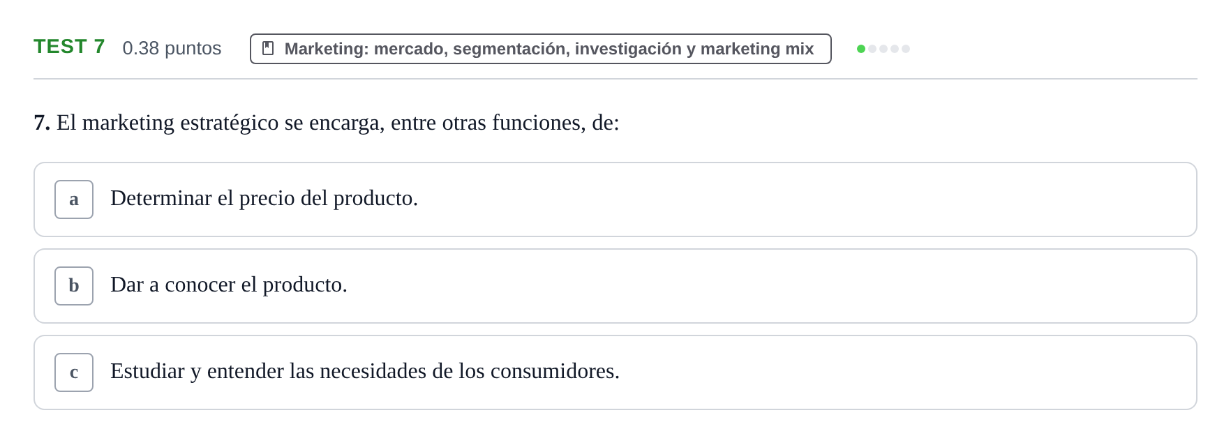 Enunciado: Ejercicio Test 7 · Empresa y Diseño de Modelos de Negocio PAU Castilla y León Ordinaria 2022