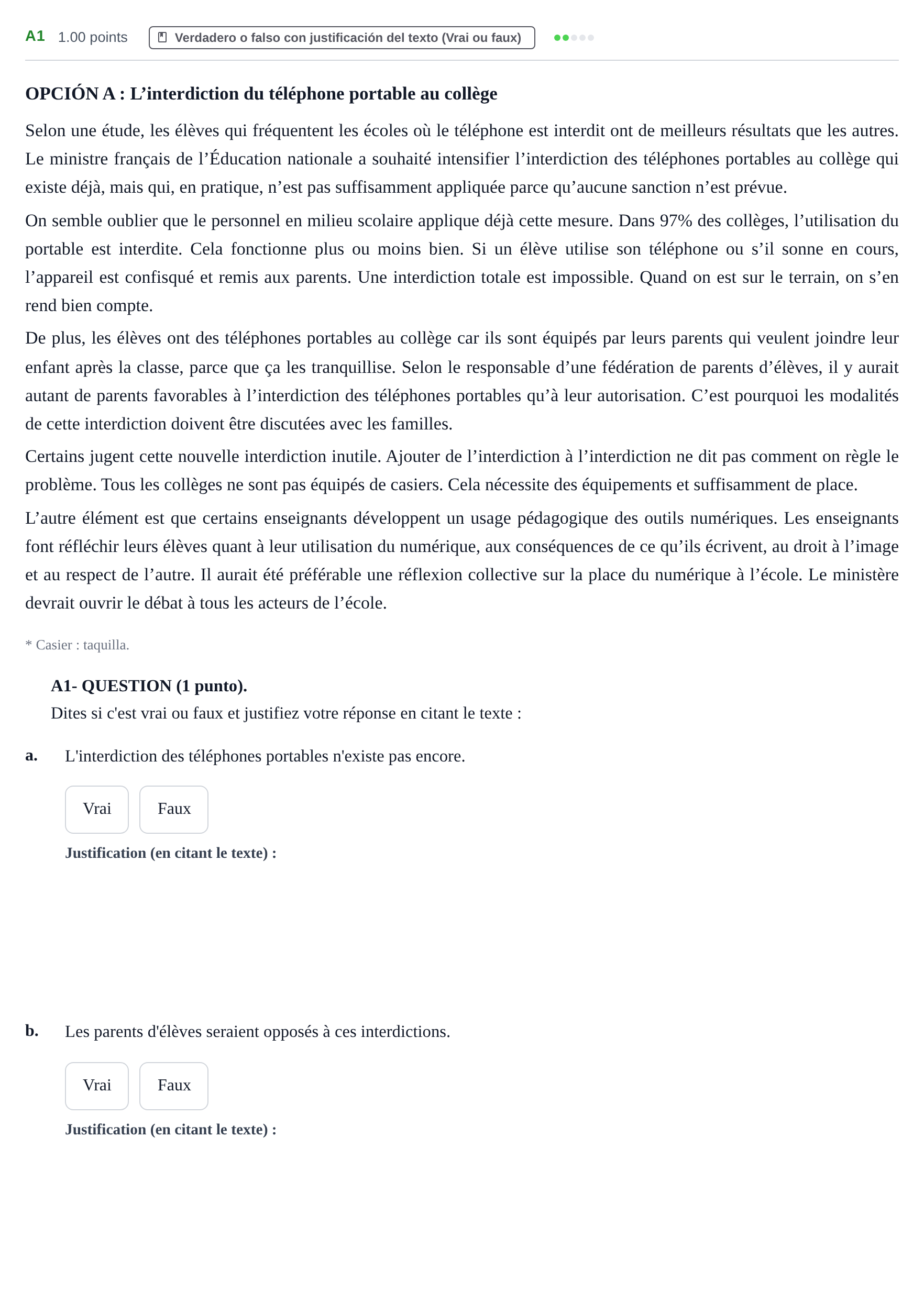 Enunciado: Ejercicio A1 · Francés PAU Castilla y León Extraordinaria 2022