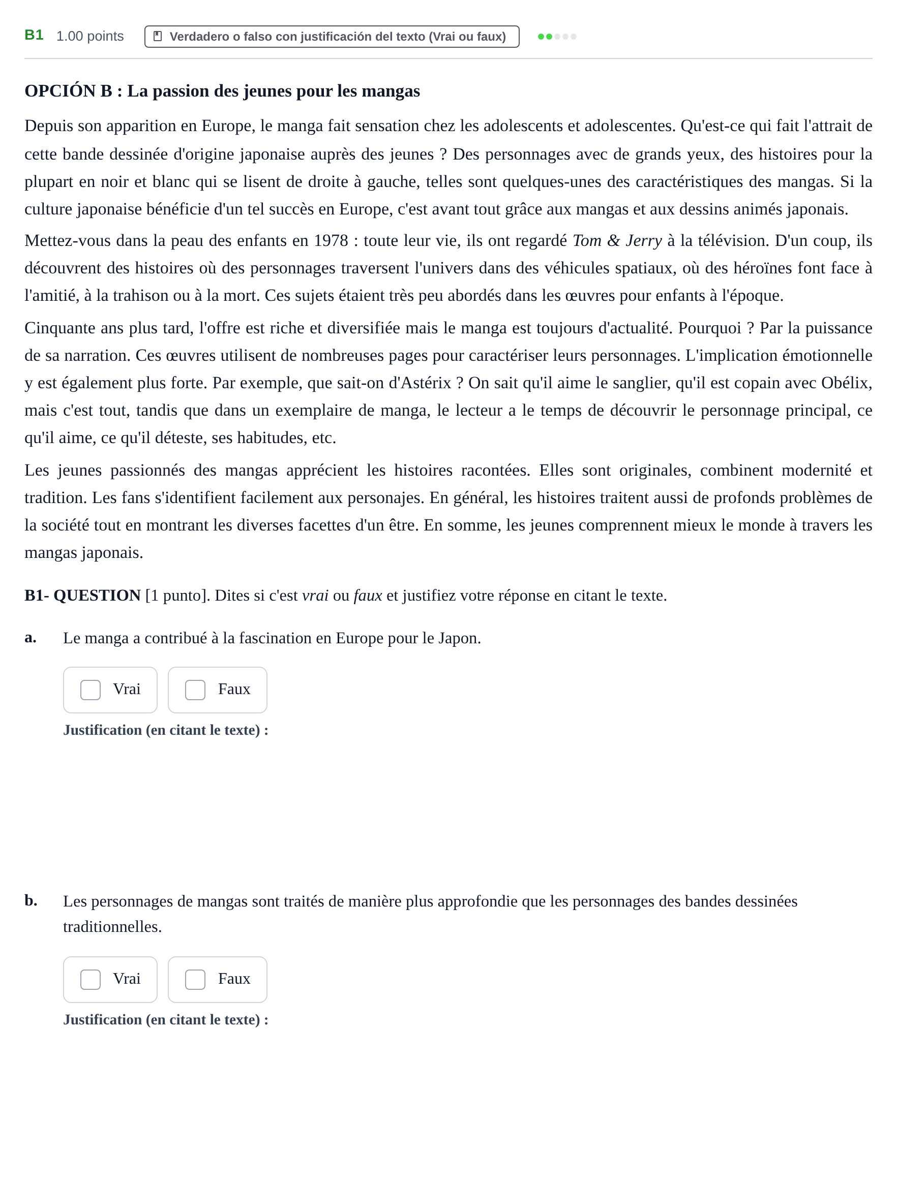 Enunciado: Ejercicio B1 · Francés PAU Castilla y León Extraordinaria 2022