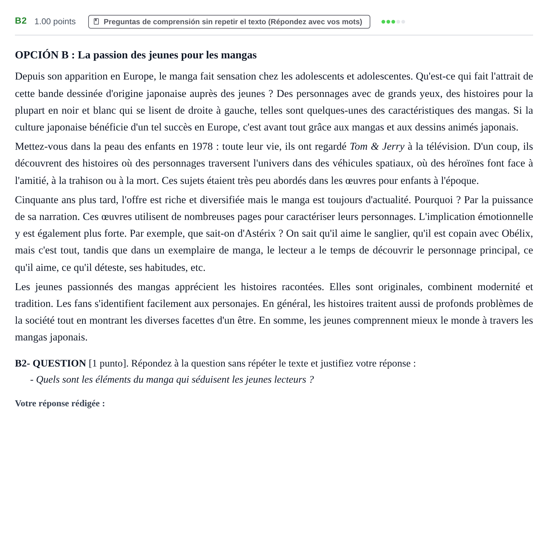 Enunciado: Ejercicio B2 · Francés PAU Castilla y León Extraordinaria 2022