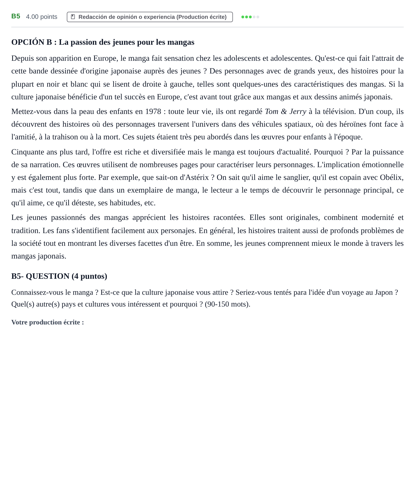 Enunciado: Ejercicio B5 · Francés PAU Castilla y León Extraordinaria 2022