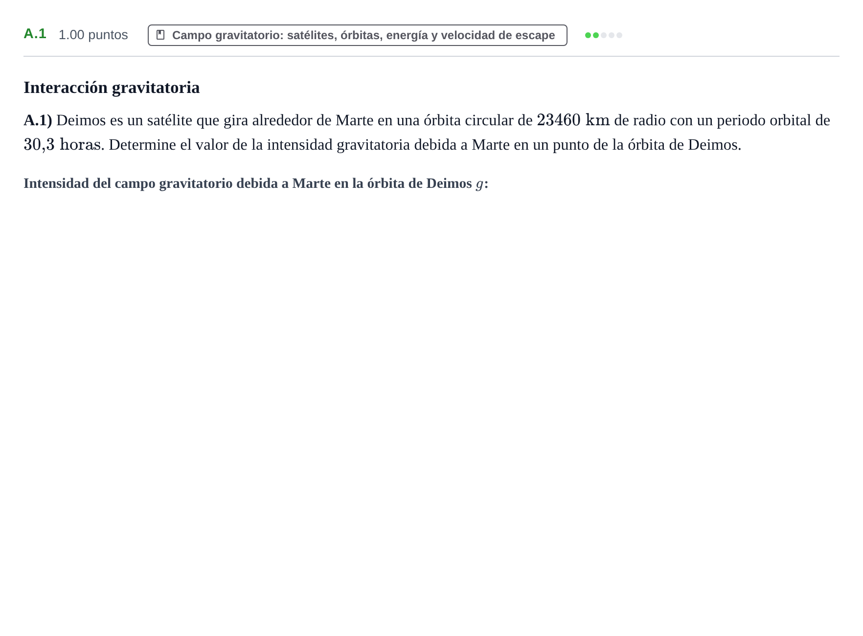 Enunciado: Ejercicio A.1 · Física PAU Castilla y León Extraordinaria 2022