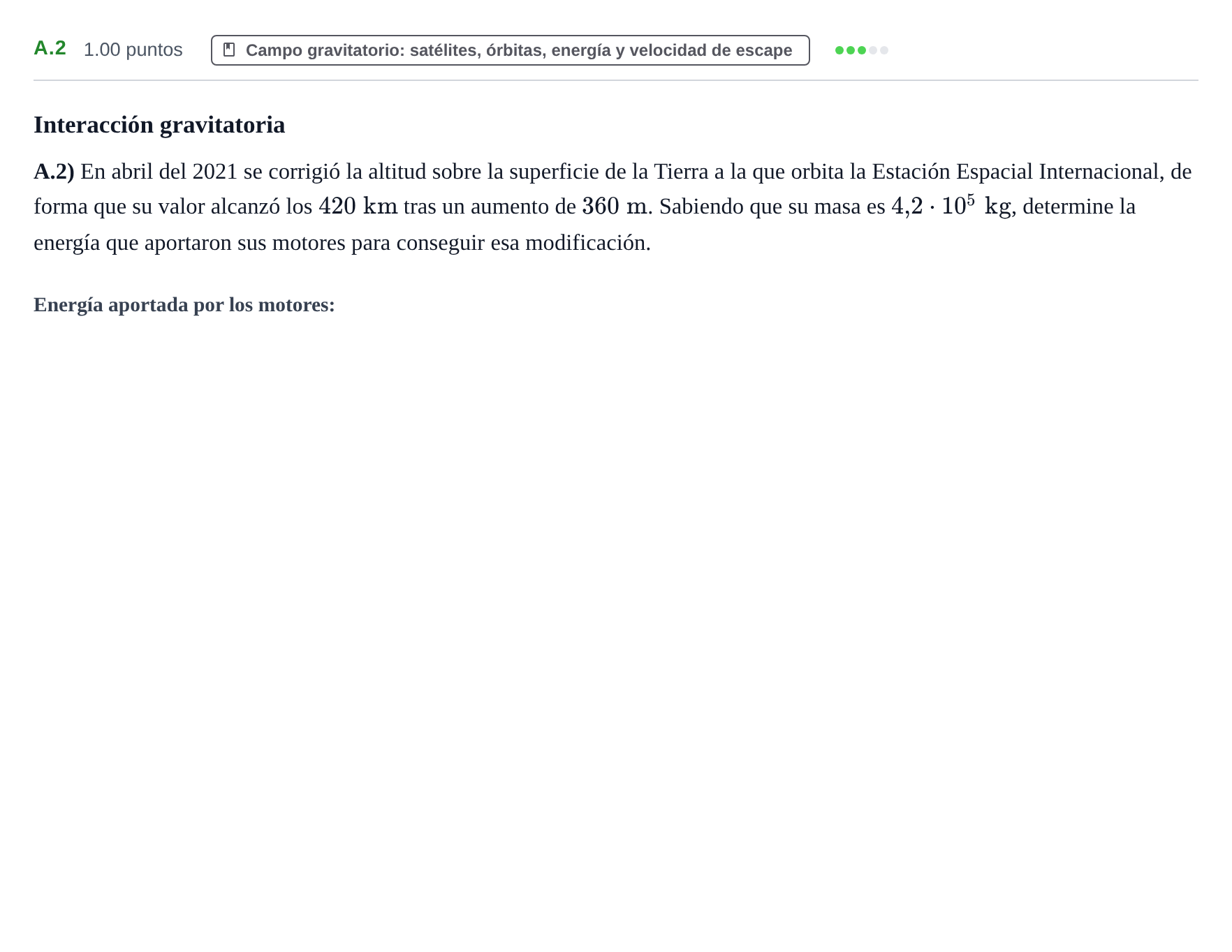 Enunciado: Ejercicio A.2 · Física PAU Castilla y León Extraordinaria 2022
