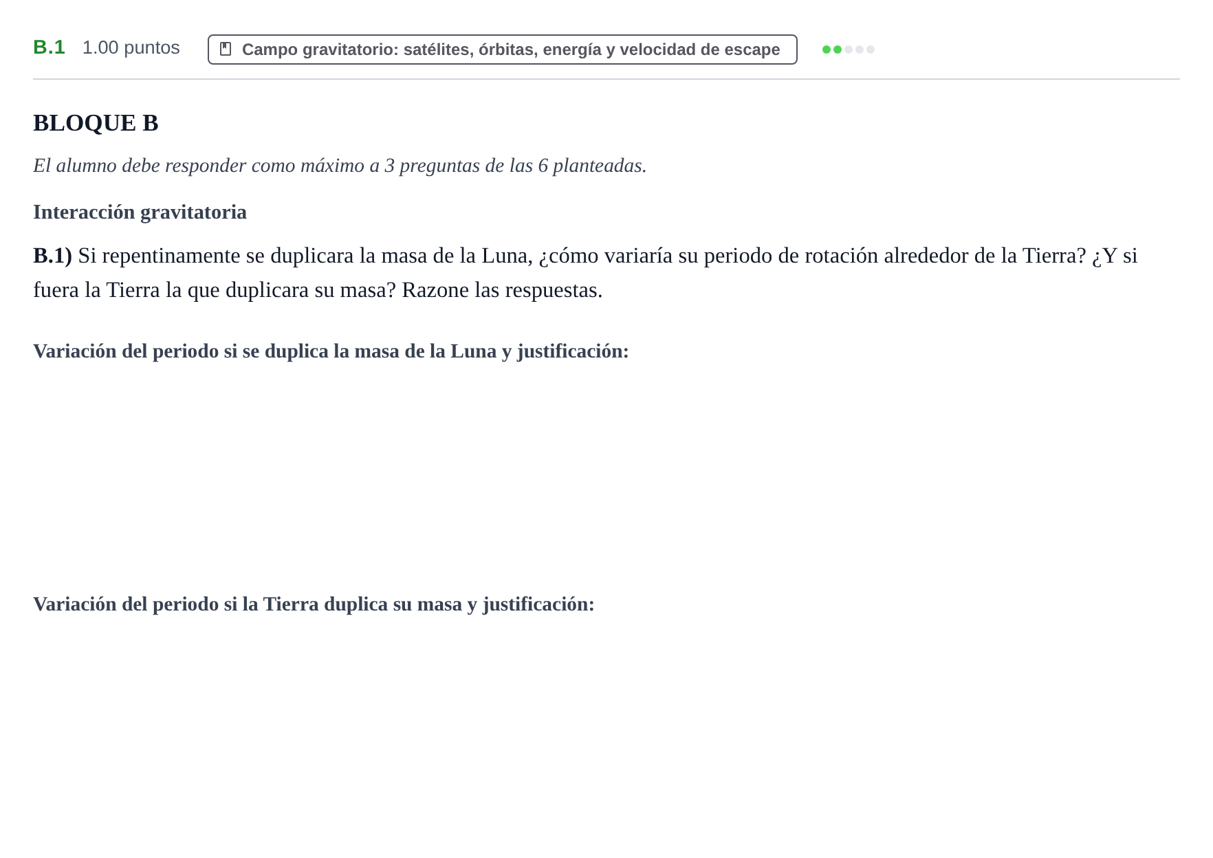 Enunciado: Ejercicio B.1 · Física PAU Castilla y León Extraordinaria 2022