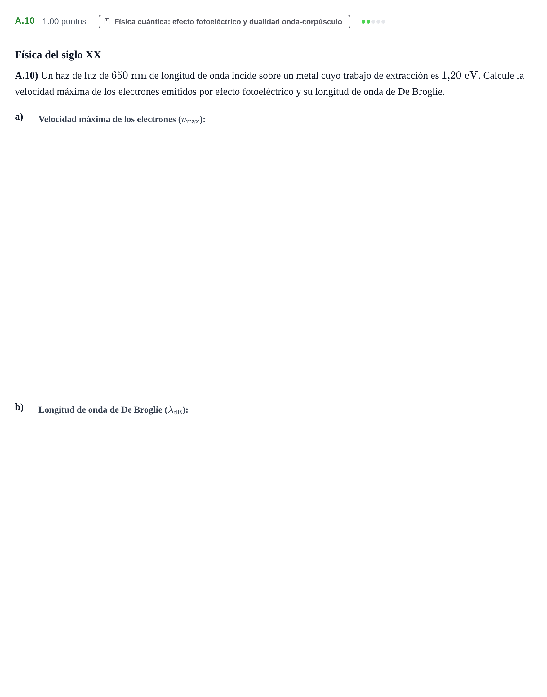 Enunciado: Ejercicio A.10 · Física PAU Castilla y León Ordinaria 2022