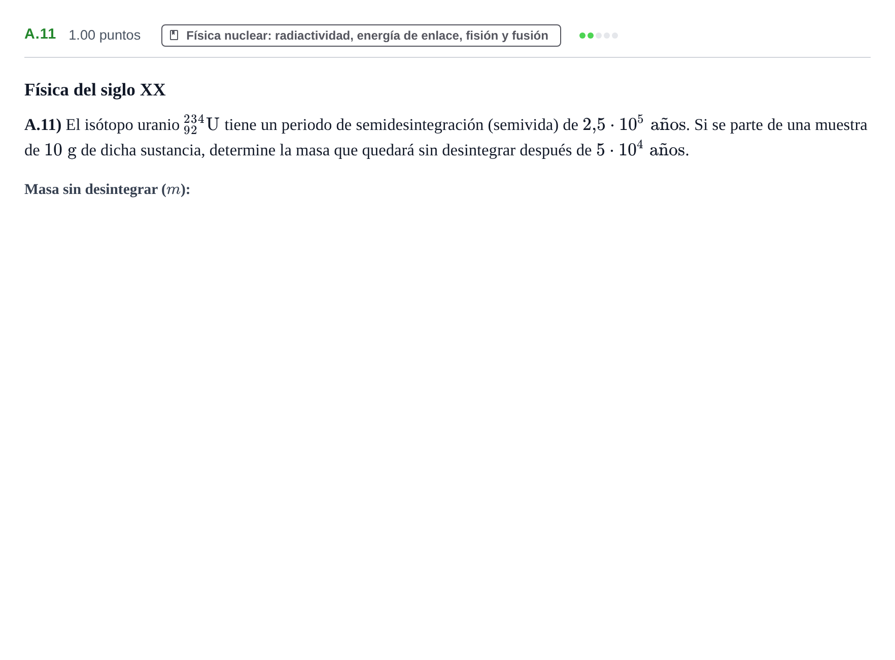 Enunciado: Ejercicio A.11 · Física PAU Castilla y León Ordinaria 2022