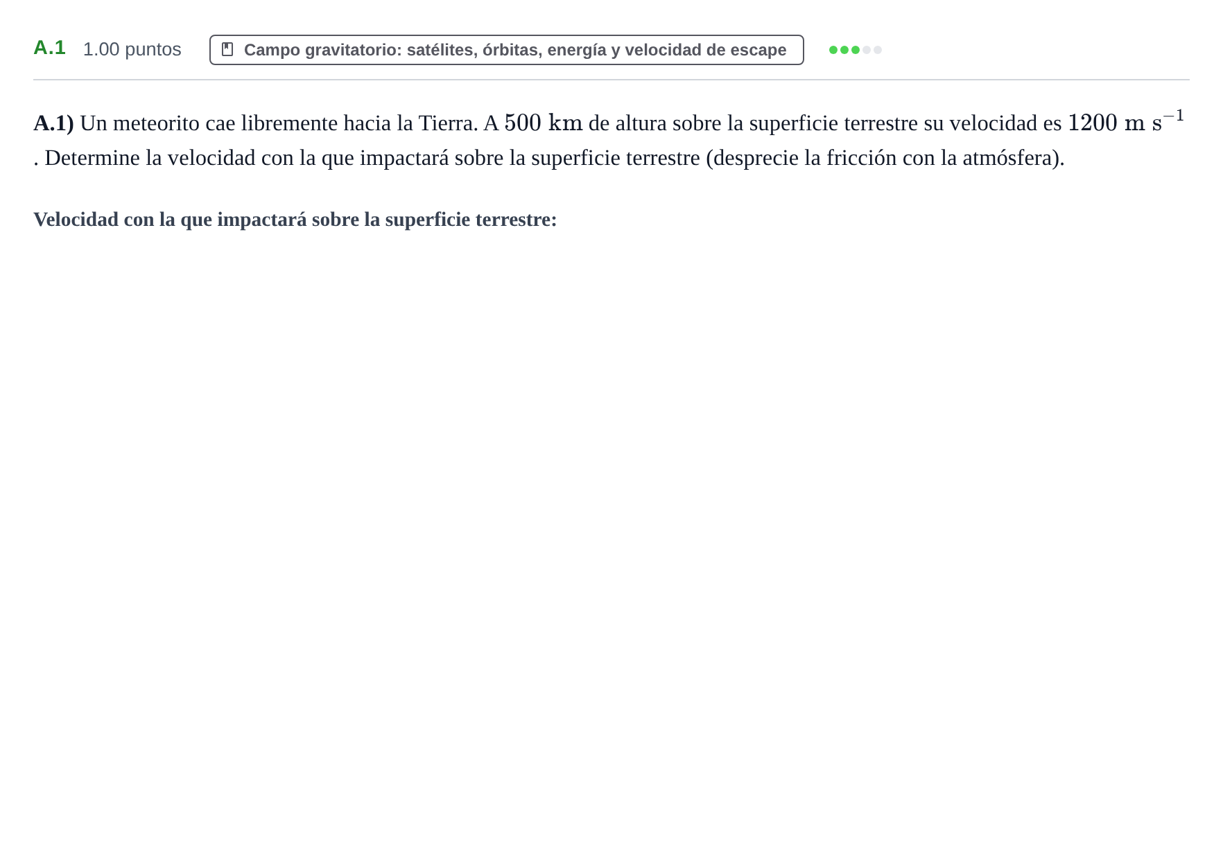 Enunciado: Ejercicio A.1 · Física PAU Castilla y León Ordinaria 2022