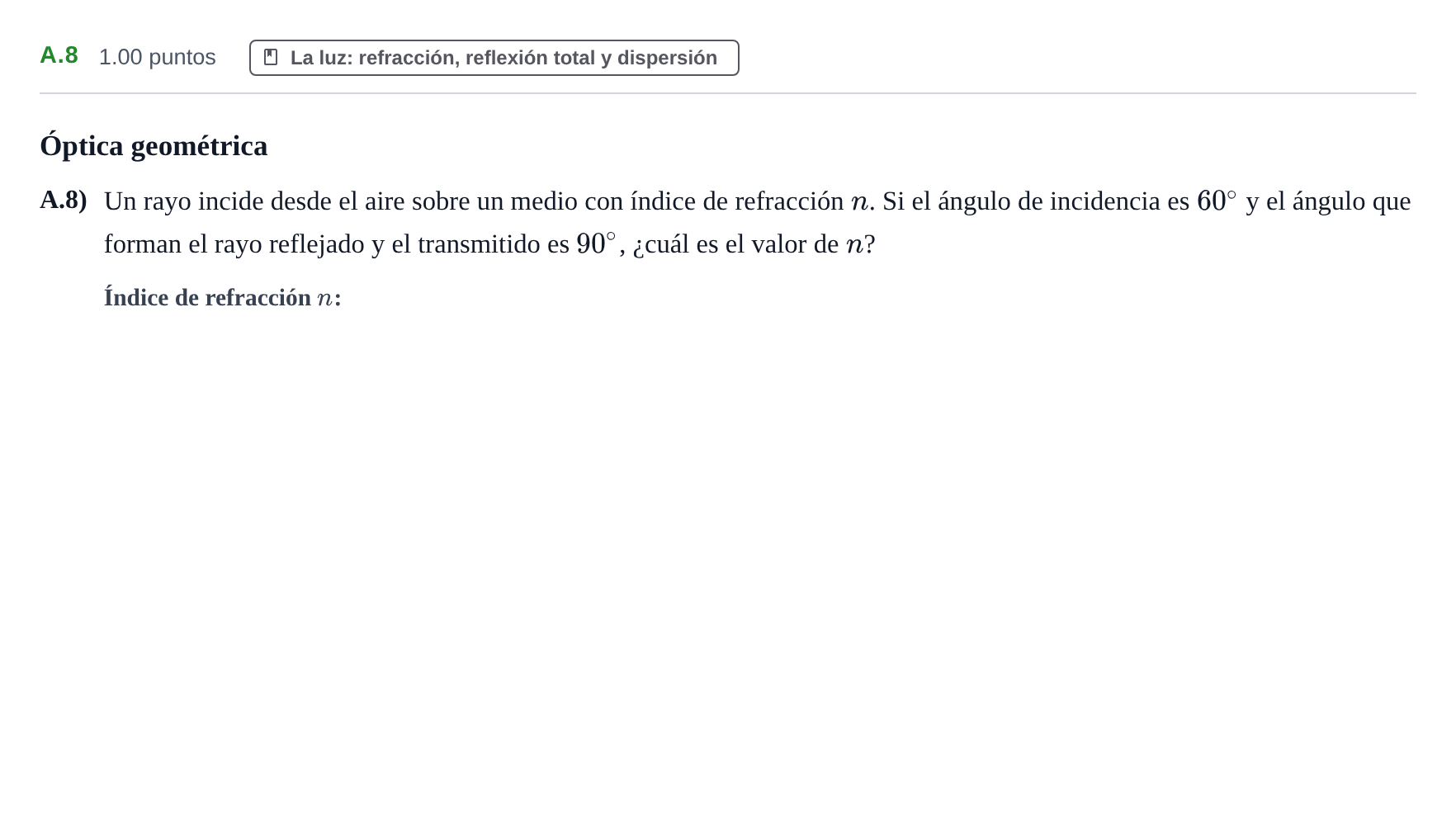 Enunciado: Ejercicio A.8 · Física PAU Castilla y León Ordinaria 2022