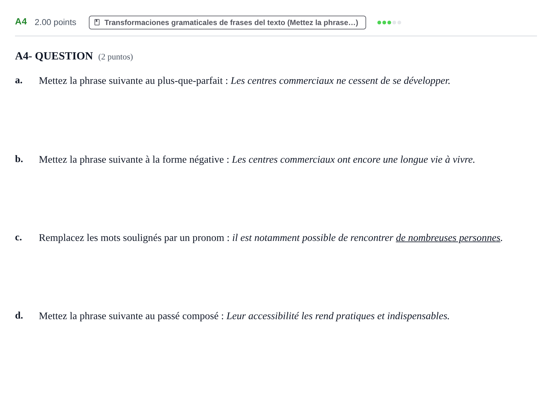 Enunciado: Ejercicio A4 · Francés PAU Castilla y León Ordinaria 2022