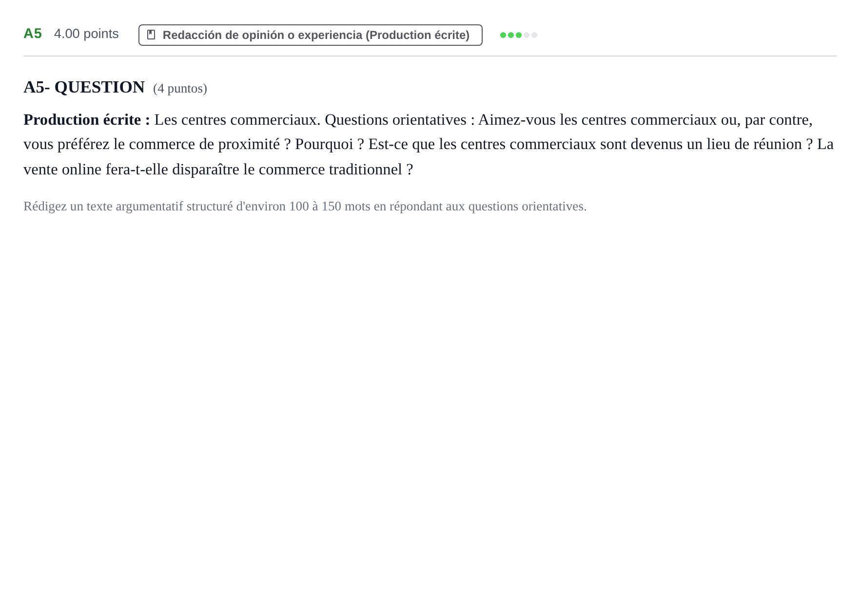 Enunciado: Ejercicio A5 · Francés PAU Castilla y León Ordinaria 2022