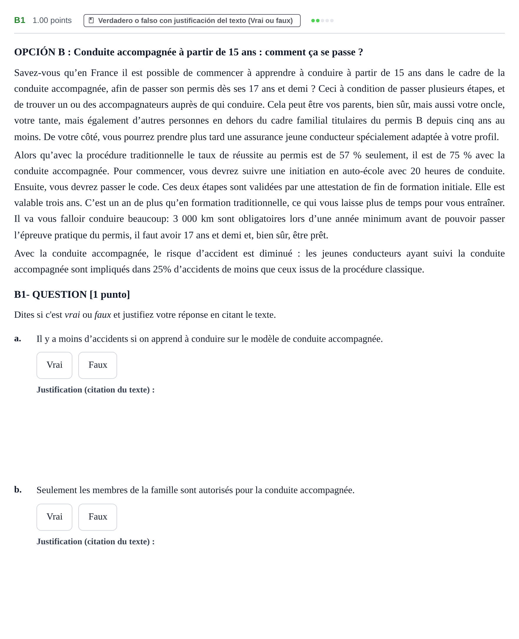 Enunciado: Ejercicio B1 · Francés PAU Castilla y León Ordinaria 2022
