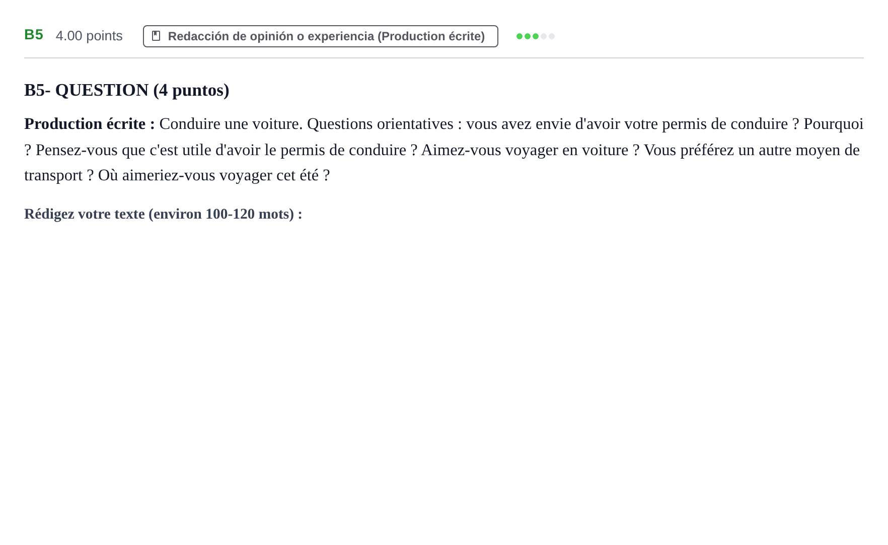 Enunciado: Ejercicio B5 · Francés PAU Castilla y León Ordinaria 2022