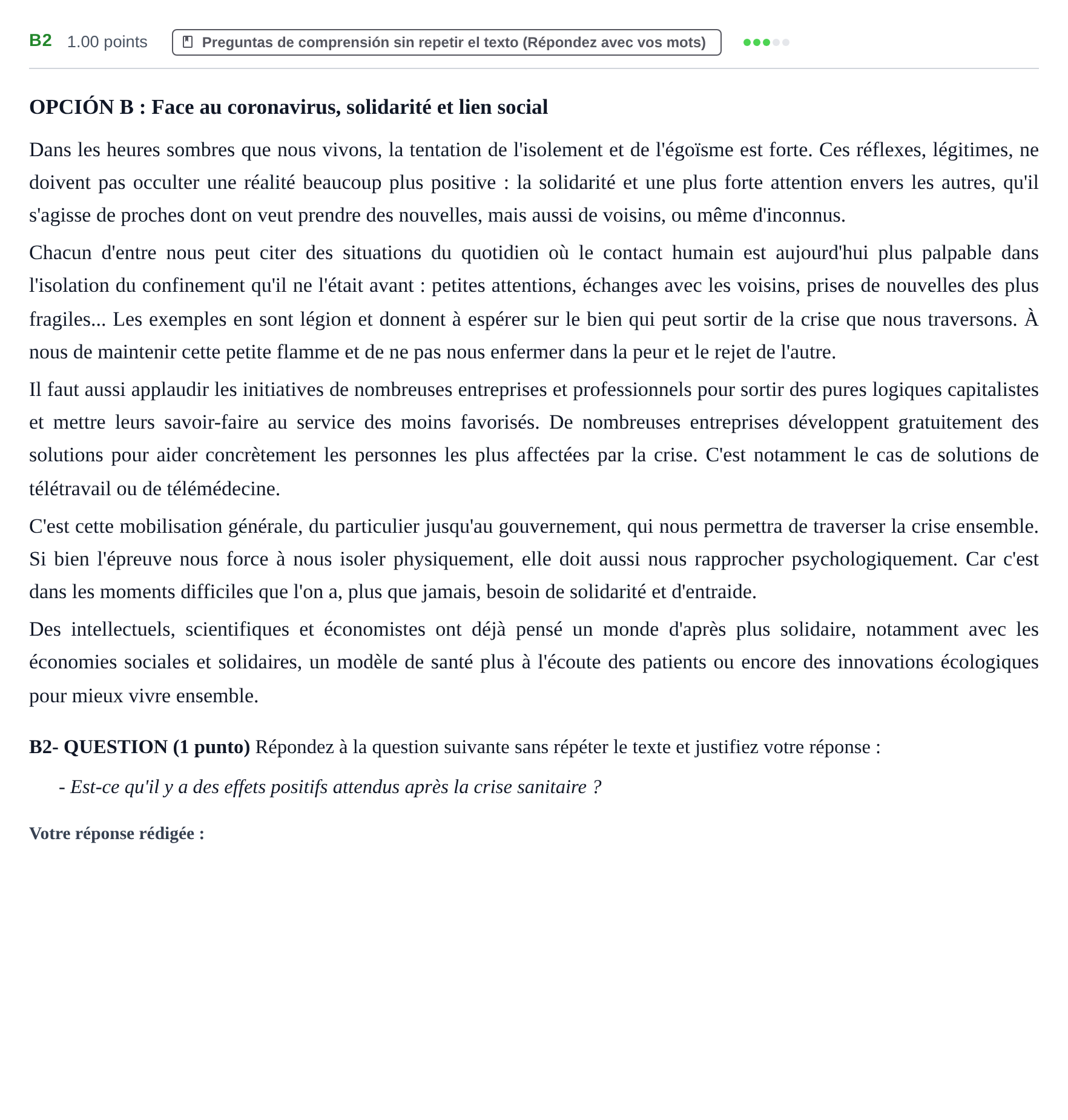 Enunciado: Ejercicio B2 · Francés PAU Castilla y León Ordinaria (Fase Mejora de Nota) 2022