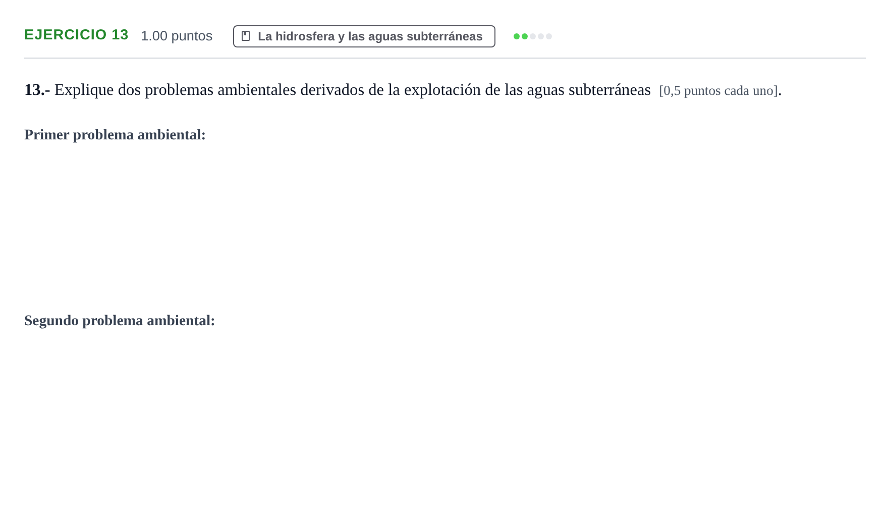 Enunciado: Problema 13 · Geología y Ciencias Ambientales PAU Castilla y León Extraordinaria 2022