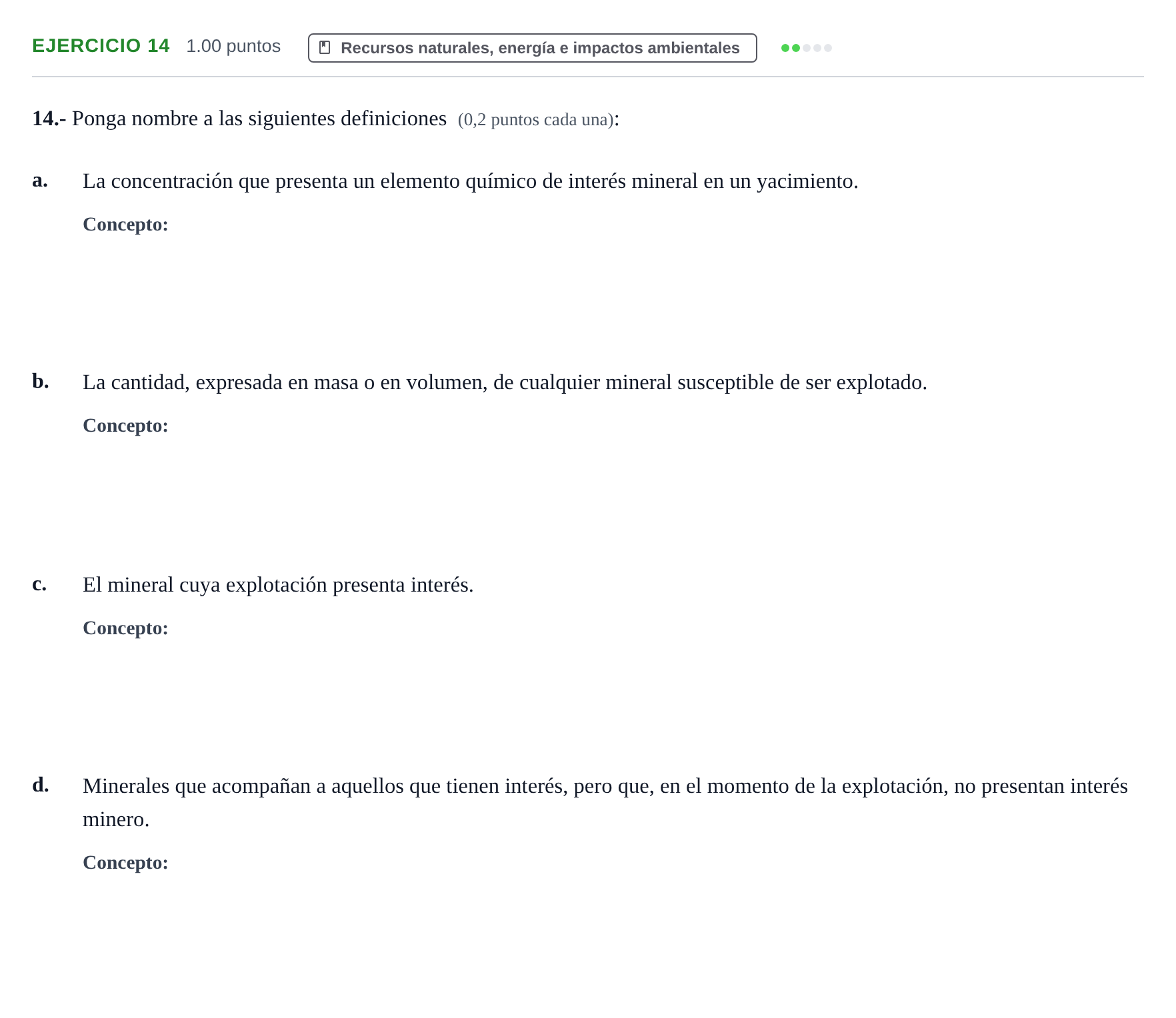 Enunciado: Problema 14 · Geología y Ciencias Ambientales PAU Castilla y León Extraordinaria 2022