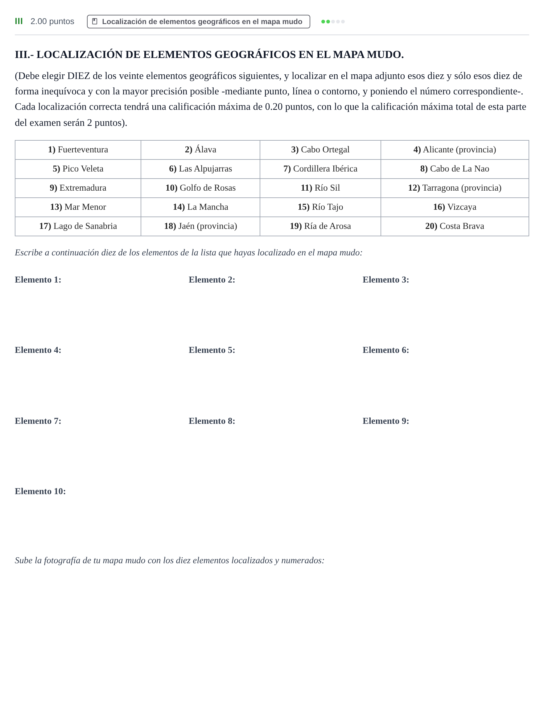 Enunciado: Ejercicio III · Geografía PAU Castilla y León Extraordinaria 2022