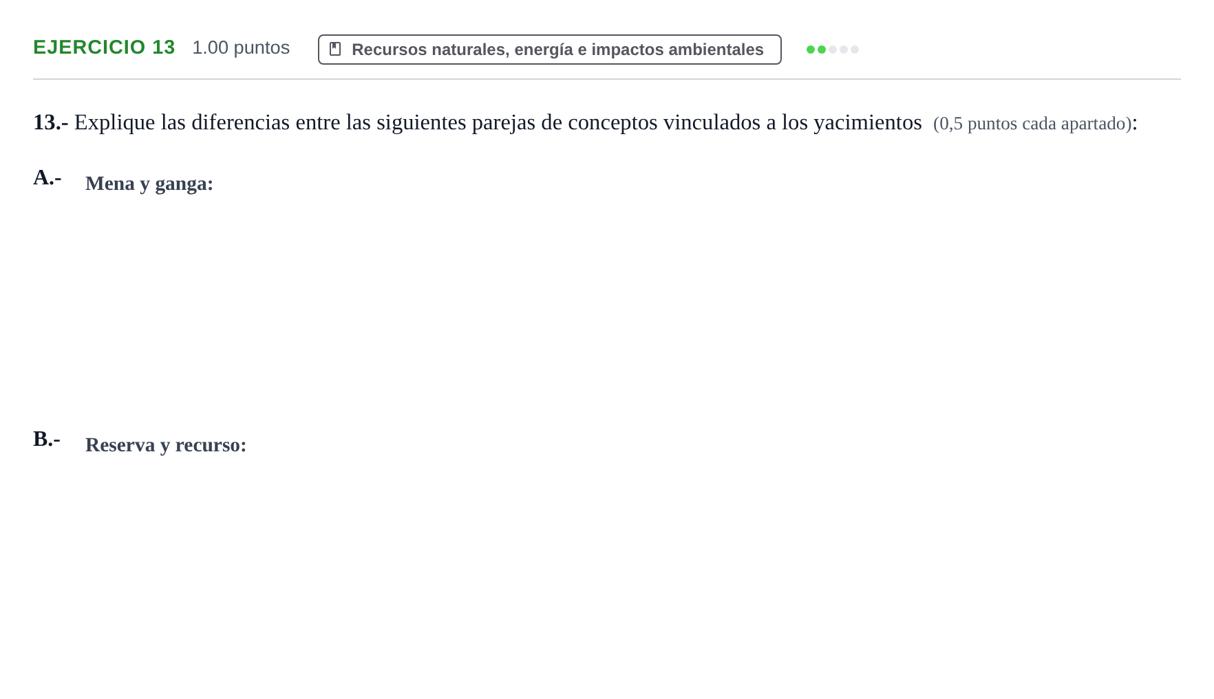 Enunciado: Problema 13 · Geología y Ciencias Ambientales PAU Castilla y León Ordinaria 2022