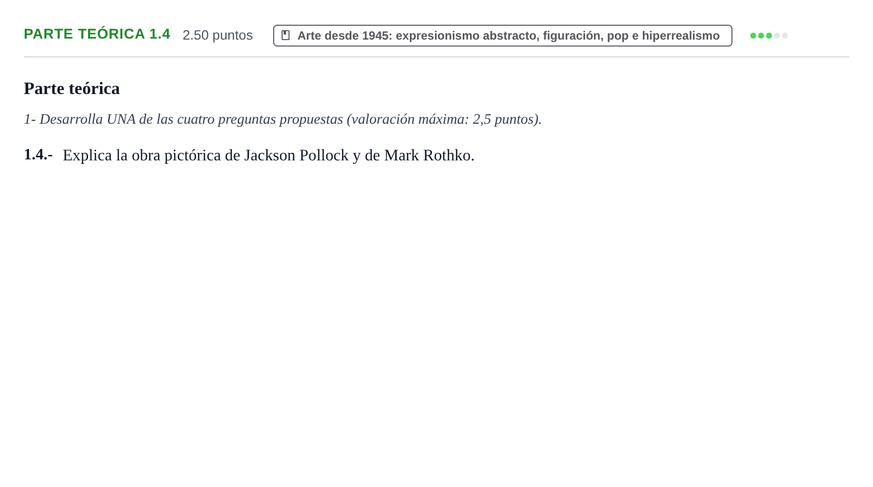 Enunciado: Ejercicio Parte teórica 1.4 · Fundamentos Artísticos PAU Castilla y León Extraordinaria 2022