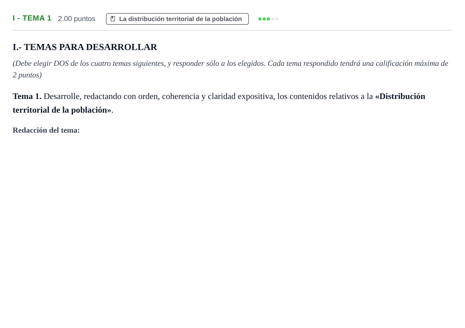 Enunciado: Ejercicio I - Tema 1 · Geografía PAU Castilla y León Ordinaria 2022