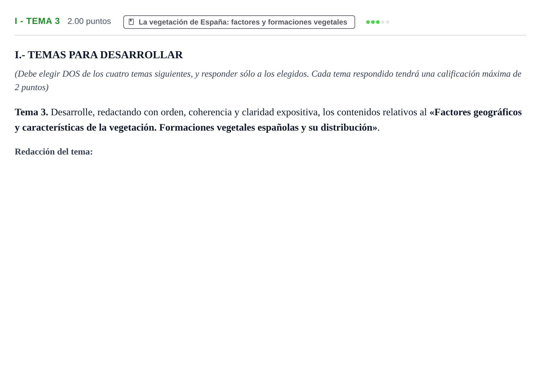 Enunciado: Ejercicio I - Tema 3 · Geografía PAU Castilla y León Ordinaria 2022