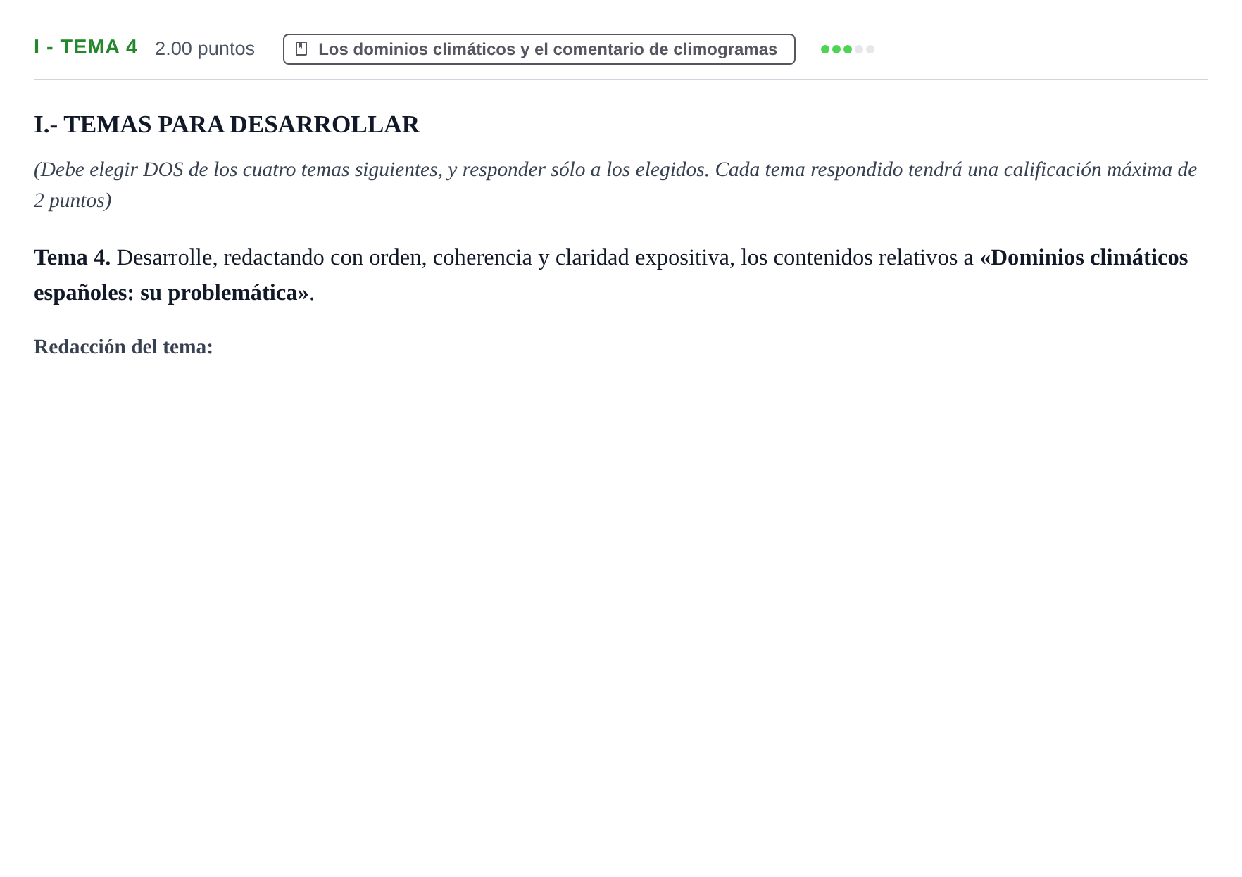 Enunciado: Ejercicio I - Tema 4 · Geografía PAU Castilla y León Ordinaria 2022