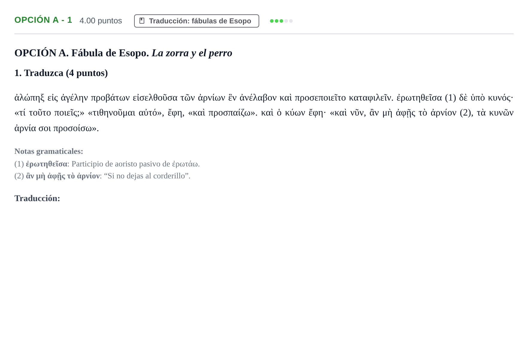 Enunciado: Opción A - 1 · Griego II PAU Castilla y León Extraordinaria 2022