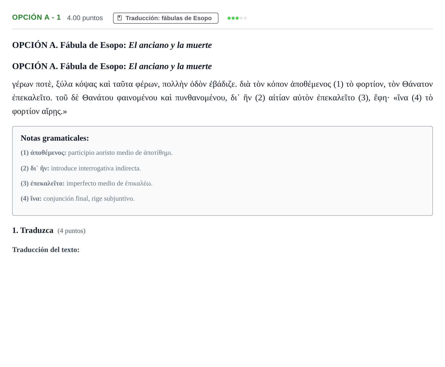 Enunciado: Opción A - 1 · Griego II PAU Castilla y León Ordinaria 2022